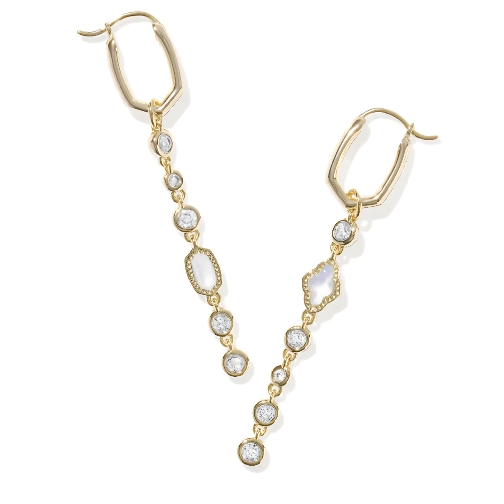 Kendra Scott Mini Elisa and Abbie Gold Convertible Huggie Earrings in White NWT